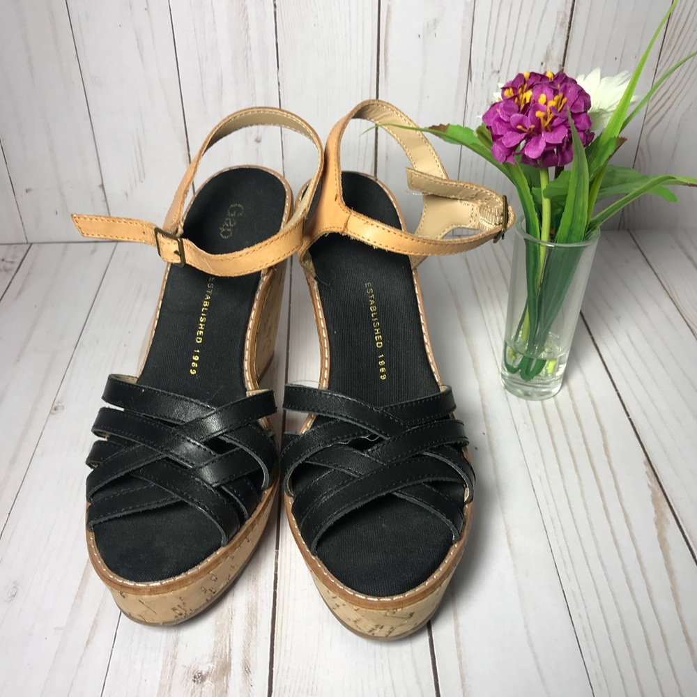 Gap Cork Crisscross Wedges - Black and Tan - 6